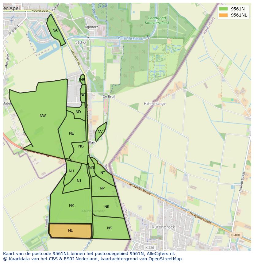 Afbeelding van het postcodegebied 9561 NL op de kaart.