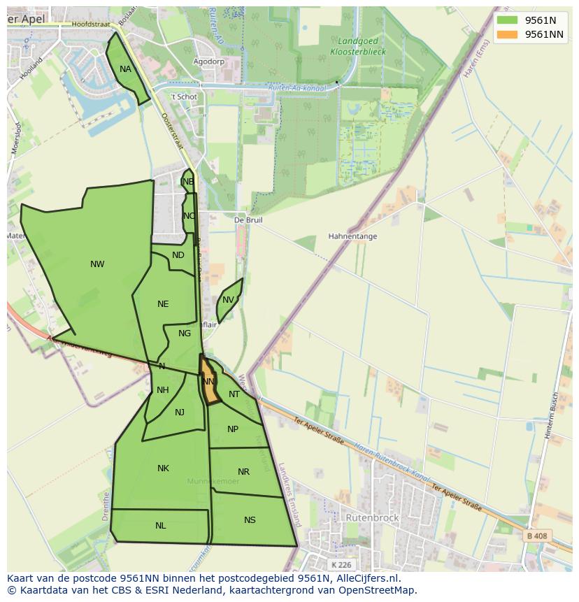 Afbeelding van het postcodegebied 9561 NN op de kaart.