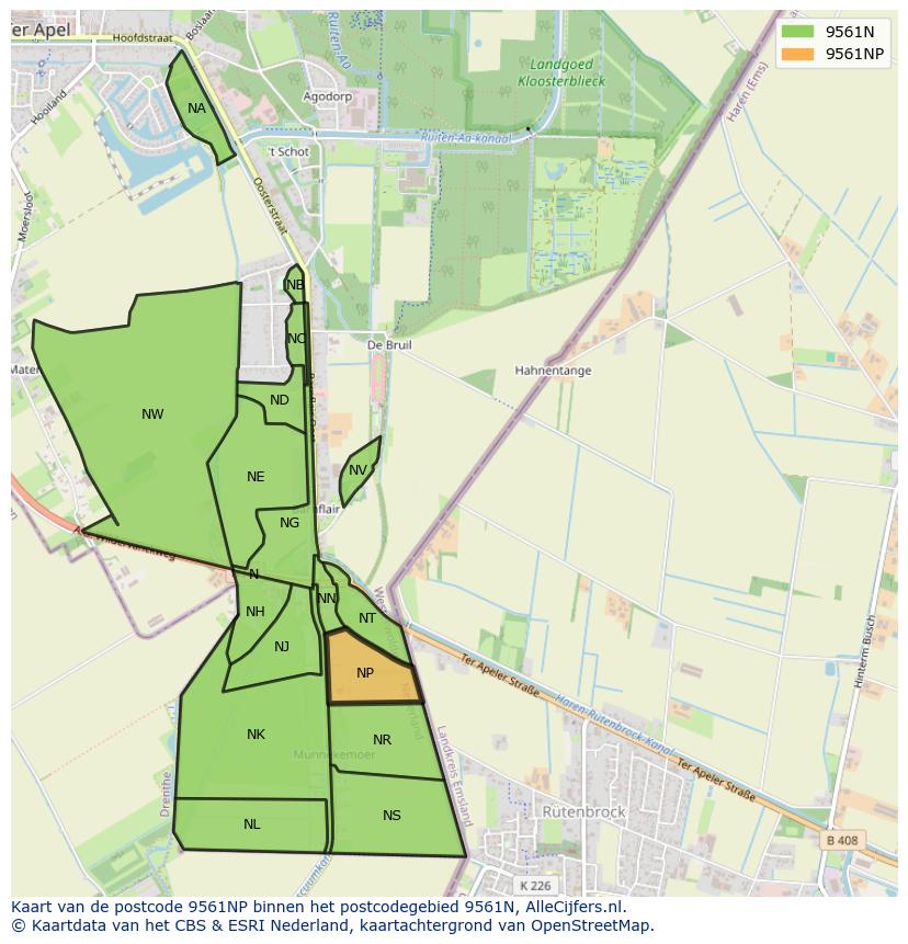 Afbeelding van het postcodegebied 9561 NP op de kaart.
