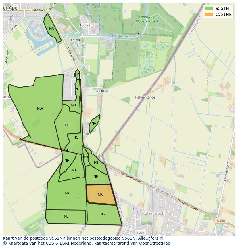 Afbeelding van het postcodegebied 9561 NR op de kaart.