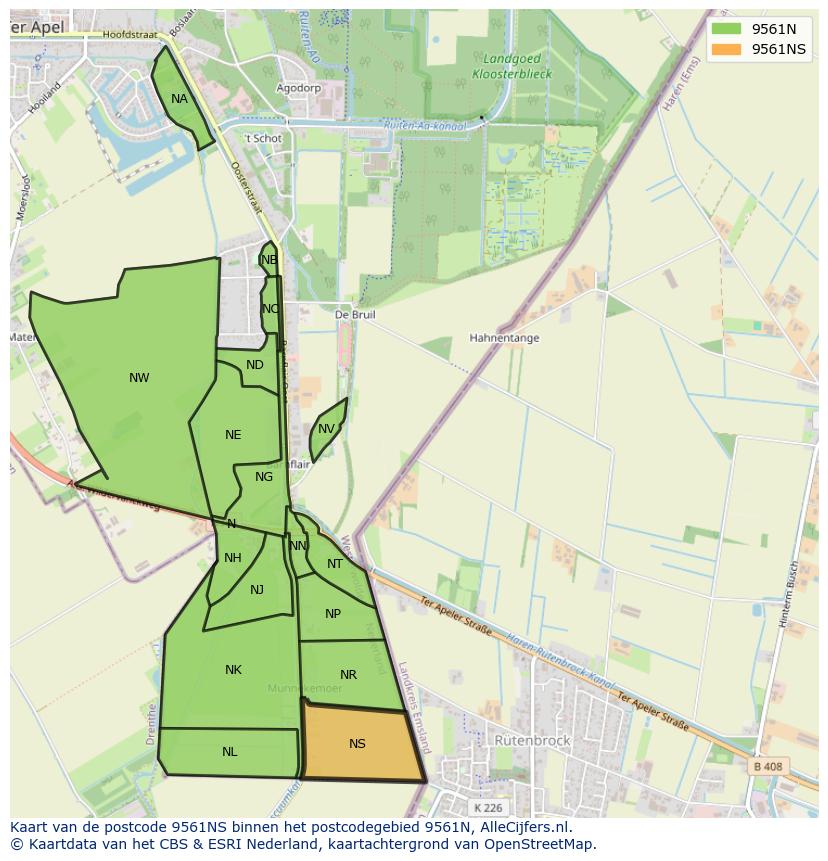 Afbeelding van het postcodegebied 9561 NS op de kaart.