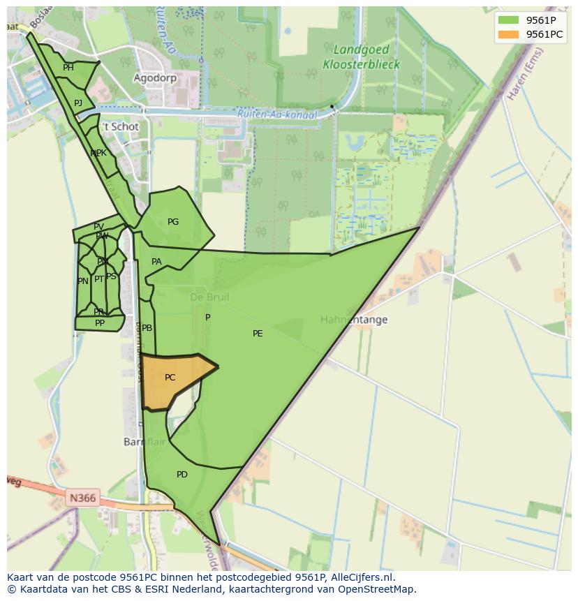 Afbeelding van het postcodegebied 9561 PC op de kaart.