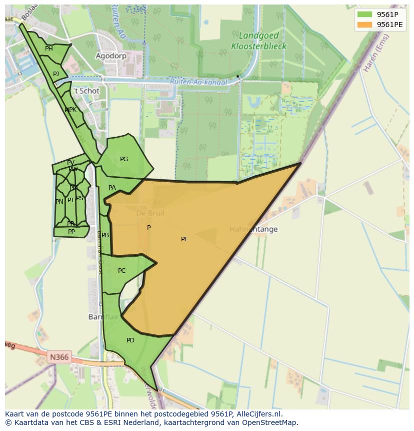 Afbeelding van het postcodegebied 9561 PE op de kaart.