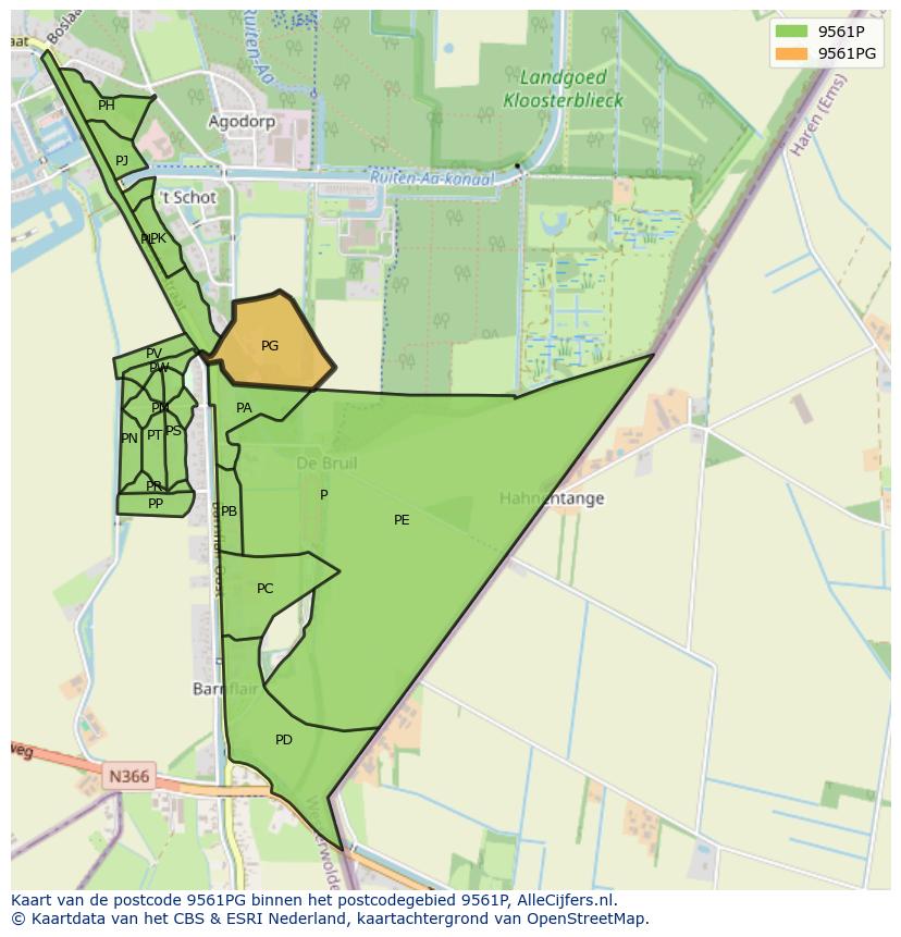 Afbeelding van het postcodegebied 9561 PG op de kaart.