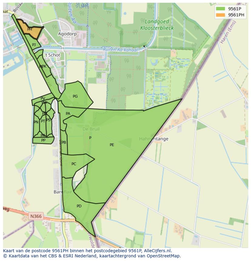 Afbeelding van het postcodegebied 9561 PH op de kaart.