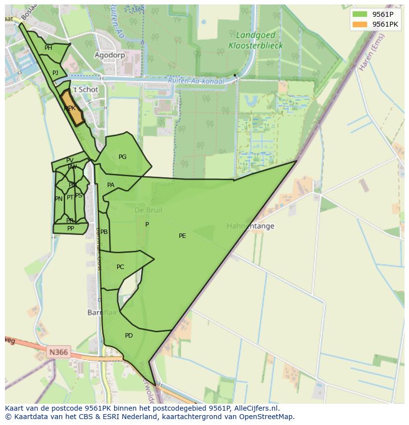 Afbeelding van het postcodegebied 9561 PK op de kaart.