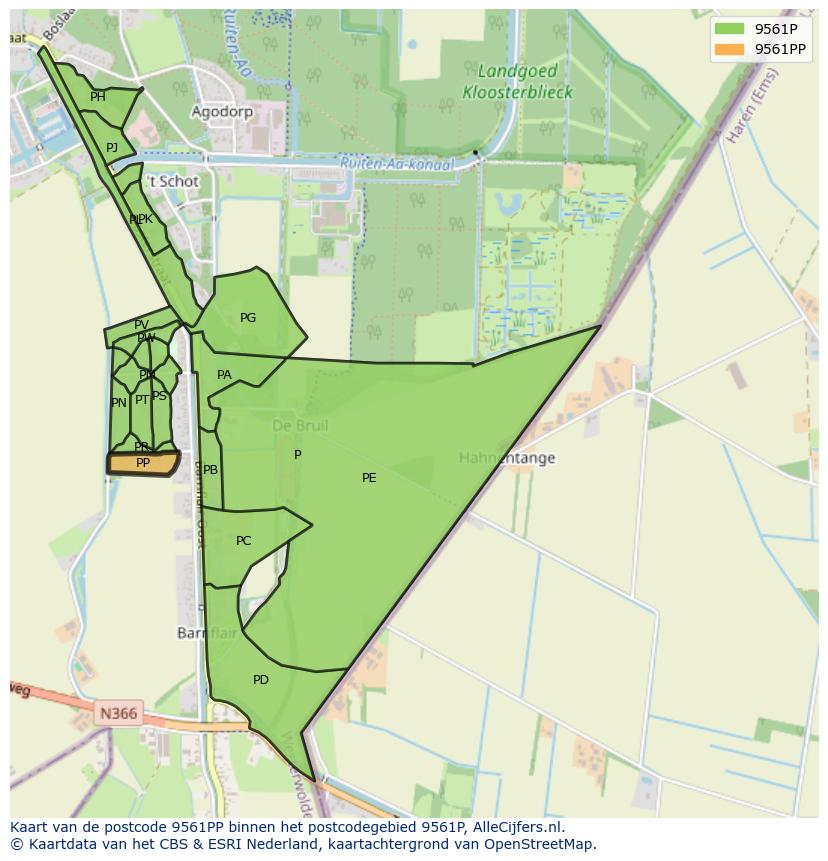 Afbeelding van het postcodegebied 9561 PP op de kaart.