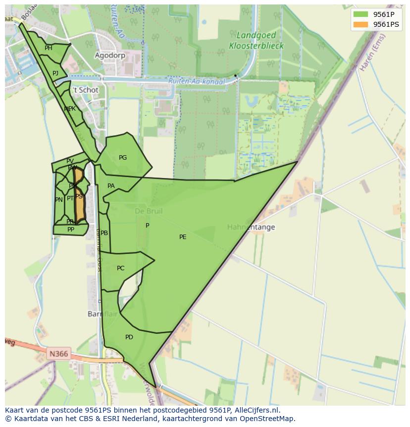 Afbeelding van het postcodegebied 9561 PS op de kaart.