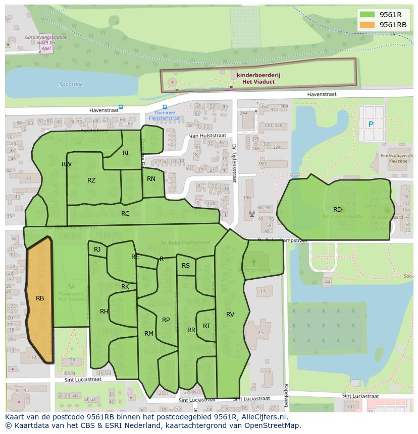 Afbeelding van het postcodegebied 9561 RB op de kaart.