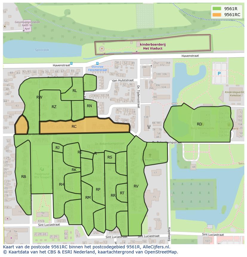 Afbeelding van het postcodegebied 9561 RC op de kaart.