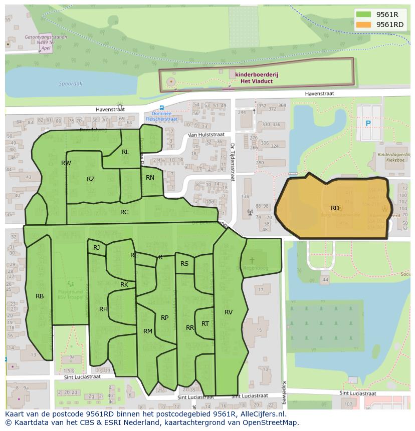 Afbeelding van het postcodegebied 9561 RD op de kaart.