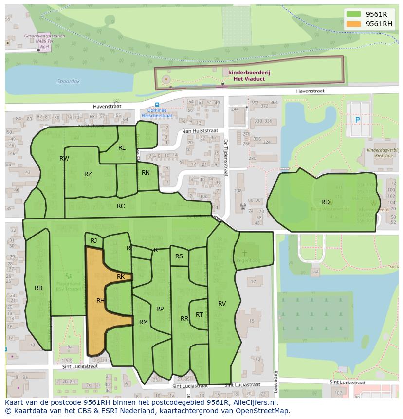 Afbeelding van het postcodegebied 9561 RH op de kaart.