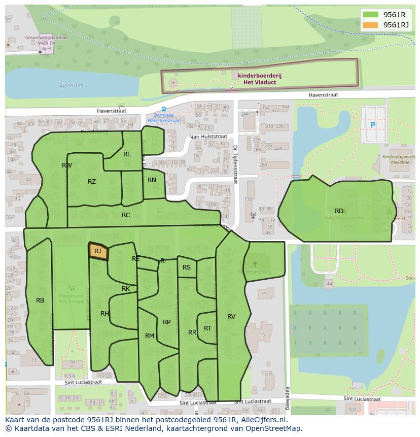 Afbeelding van het postcodegebied 9561 RJ op de kaart.