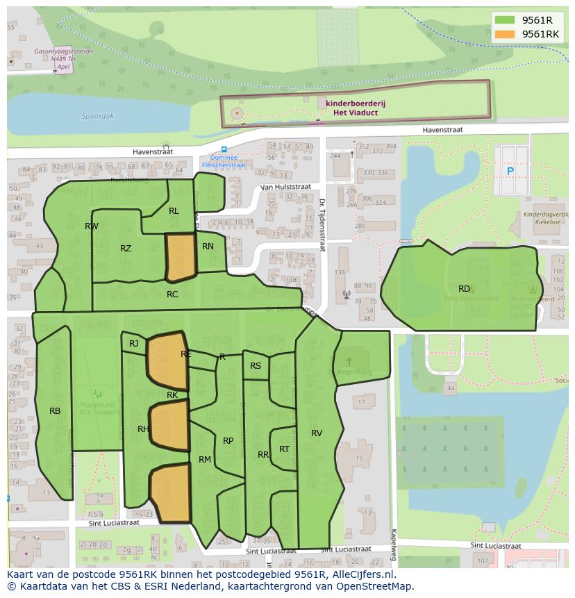 Afbeelding van het postcodegebied 9561 RK op de kaart.
