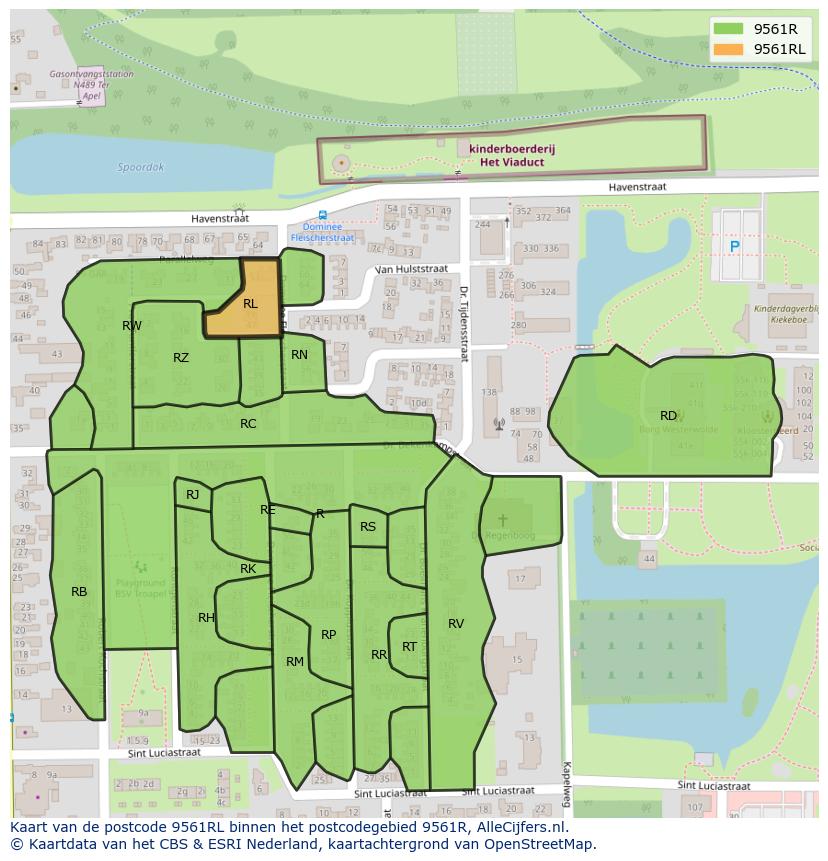 Afbeelding van het postcodegebied 9561 RL op de kaart.