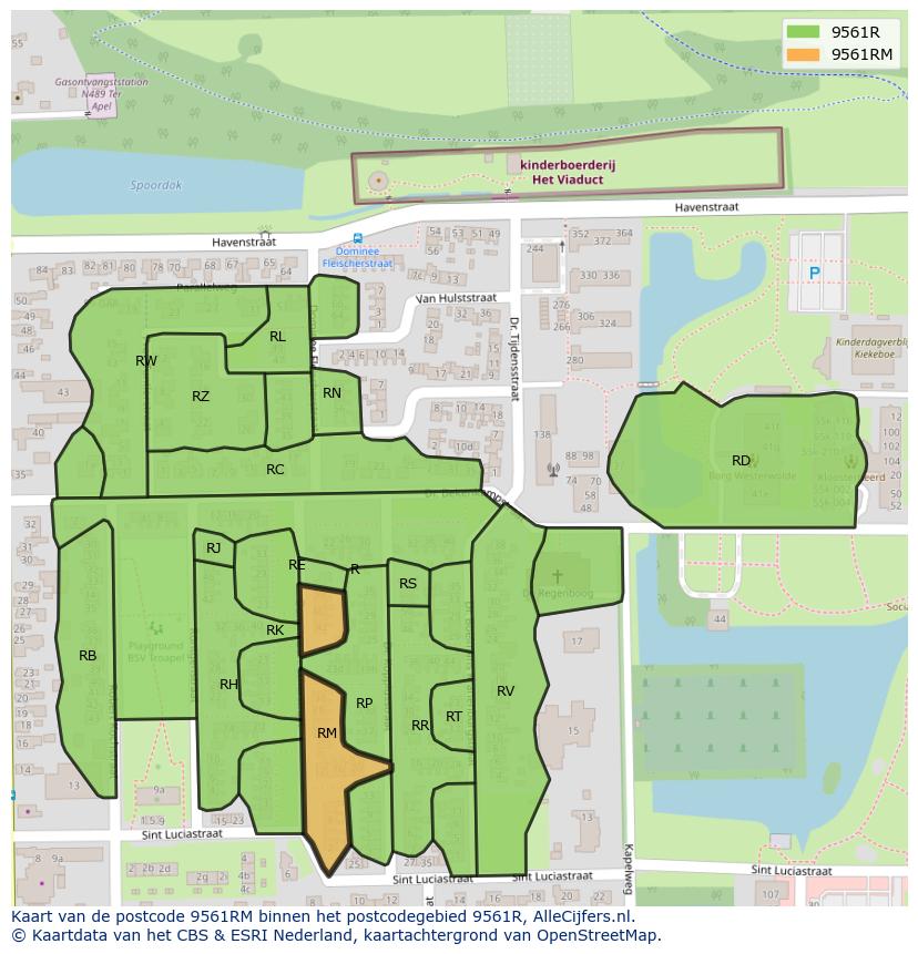 Afbeelding van het postcodegebied 9561 RM op de kaart.