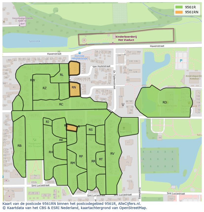 Afbeelding van het postcodegebied 9561 RN op de kaart.