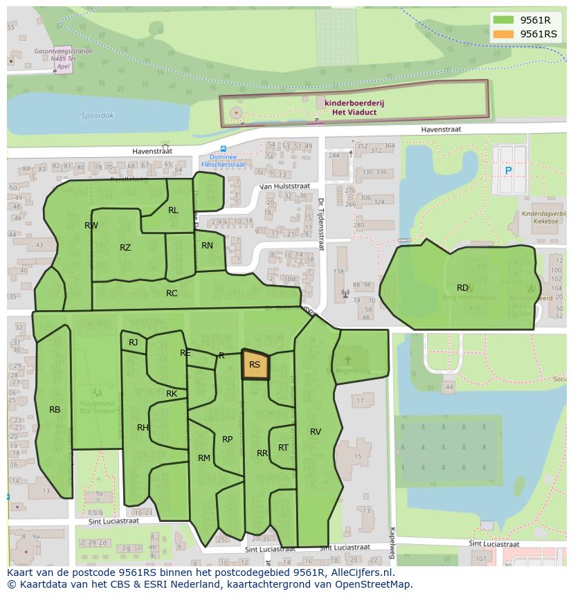 Afbeelding van het postcodegebied 9561 RS op de kaart.