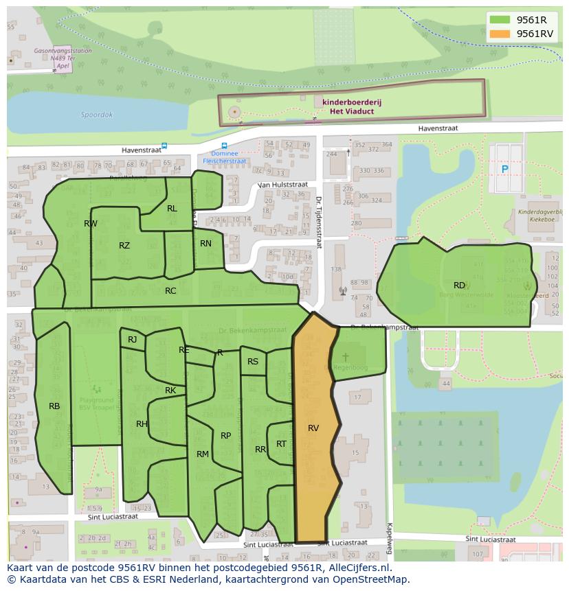 Afbeelding van het postcodegebied 9561 RV op de kaart.