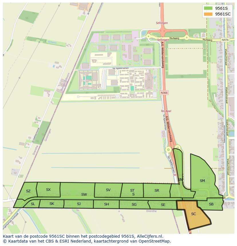 Afbeelding van het postcodegebied 9561 SC op de kaart.