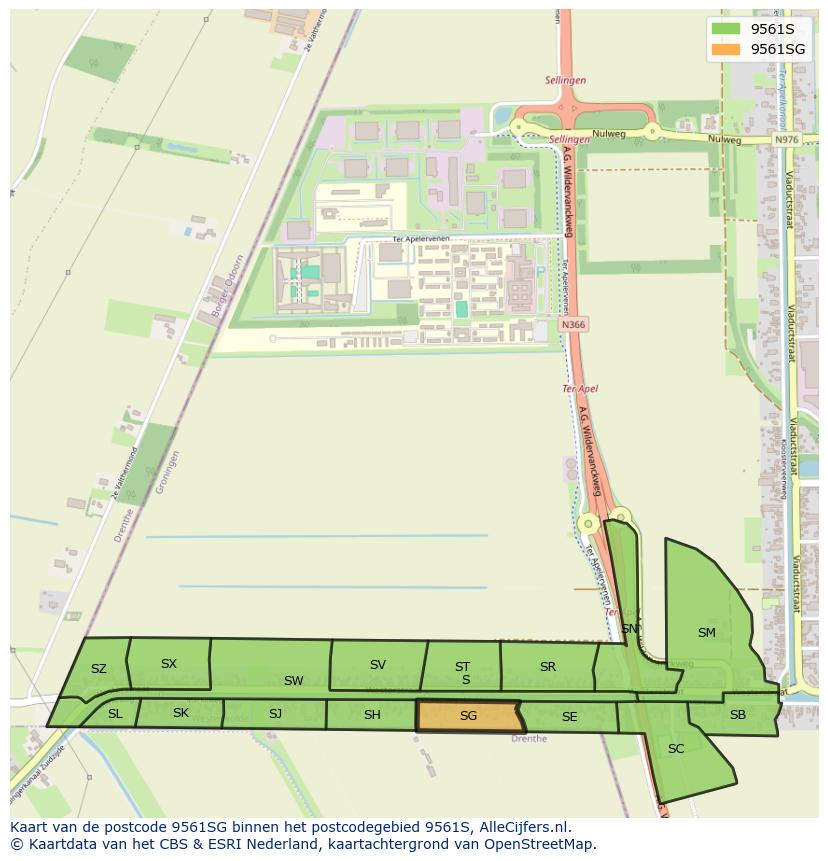 Afbeelding van het postcodegebied 9561 SG op de kaart.