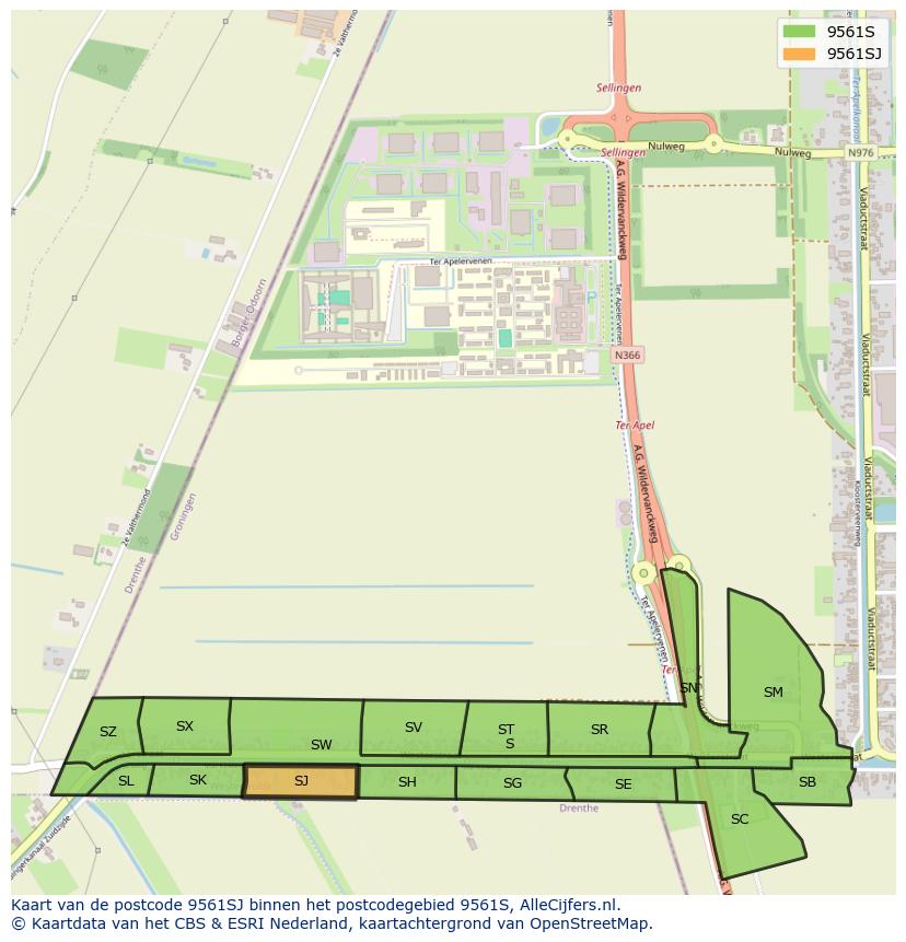 Afbeelding van het postcodegebied 9561 SJ op de kaart.
