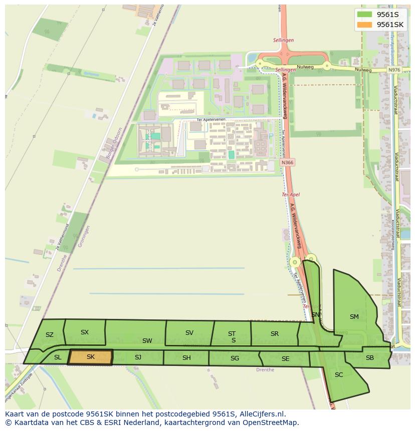 Afbeelding van het postcodegebied 9561 SK op de kaart.