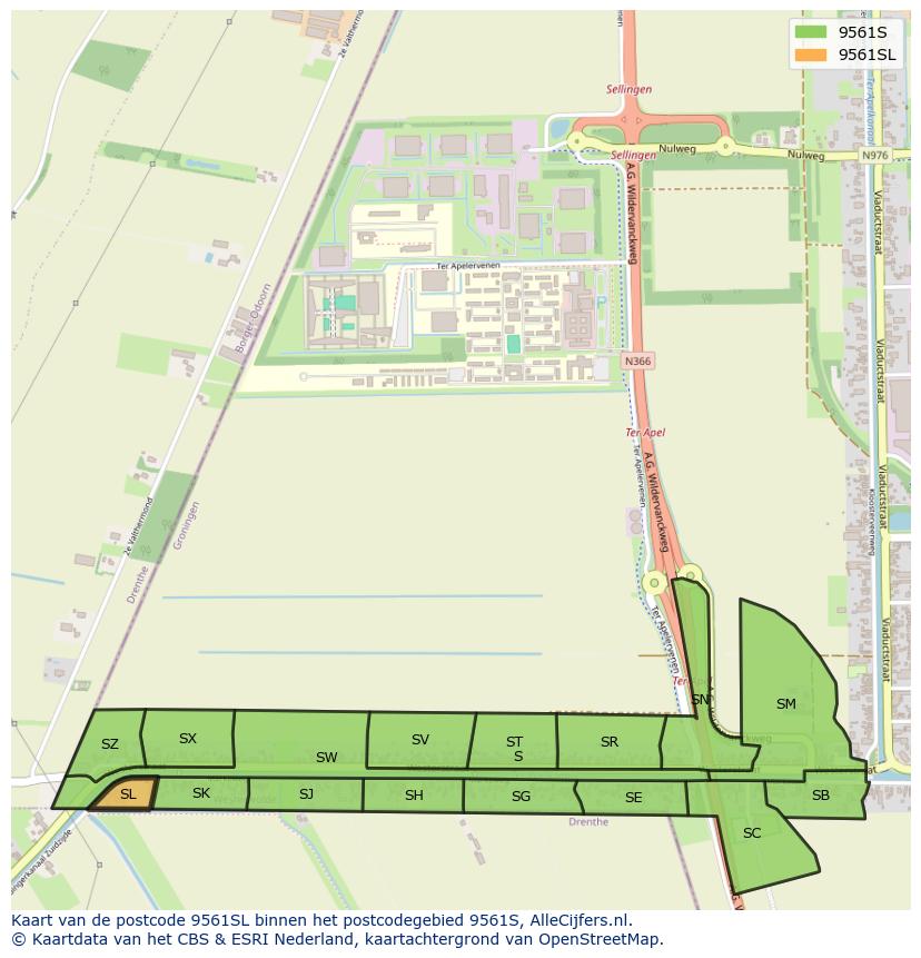 Afbeelding van het postcodegebied 9561 SL op de kaart.