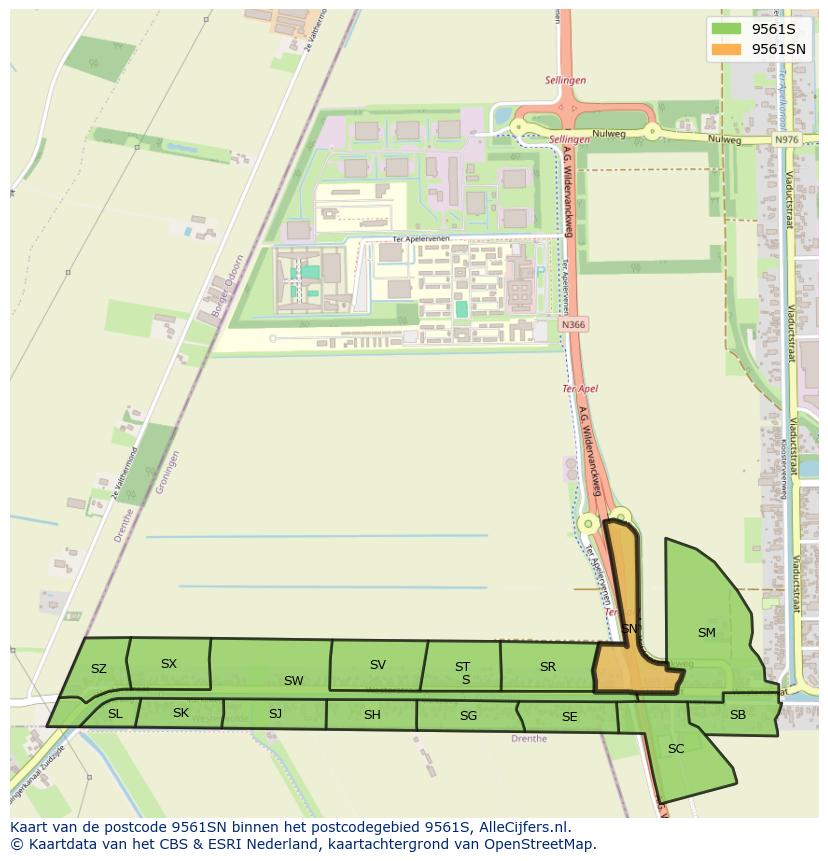 Afbeelding van het postcodegebied 9561 SN op de kaart.