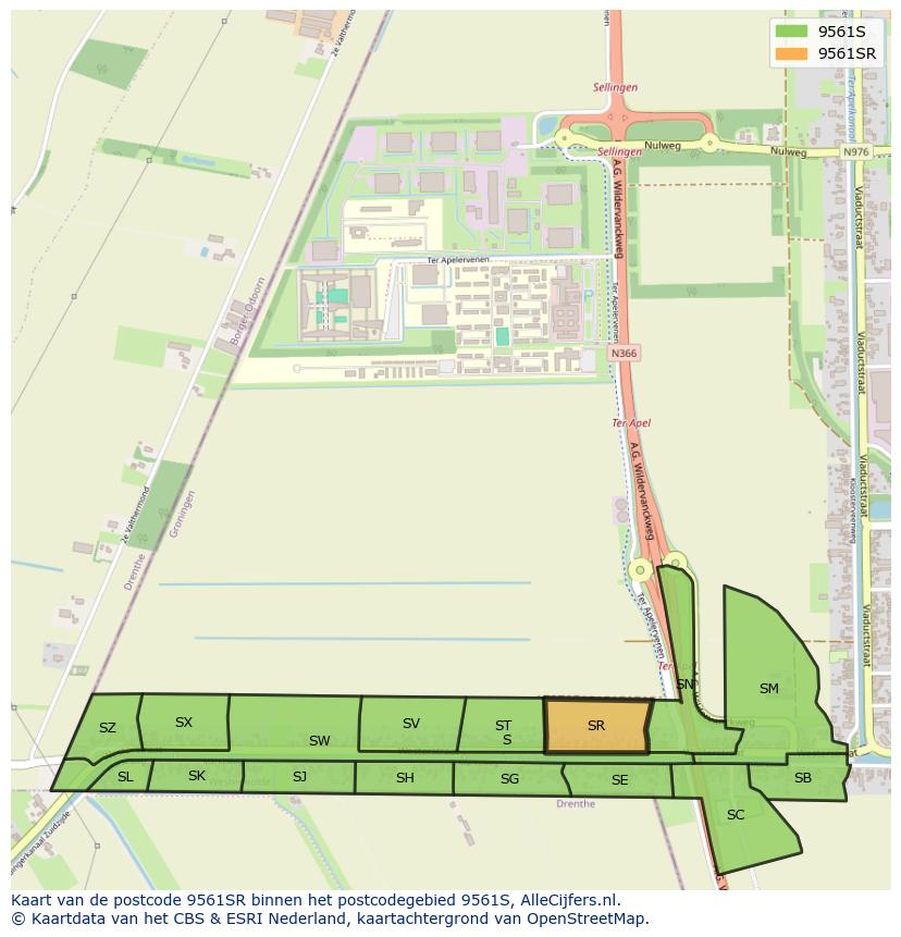 Afbeelding van het postcodegebied 9561 SR op de kaart.
