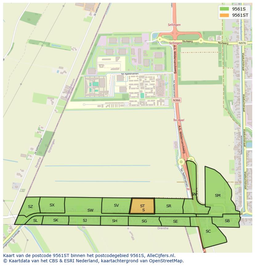 Afbeelding van het postcodegebied 9561 ST op de kaart.