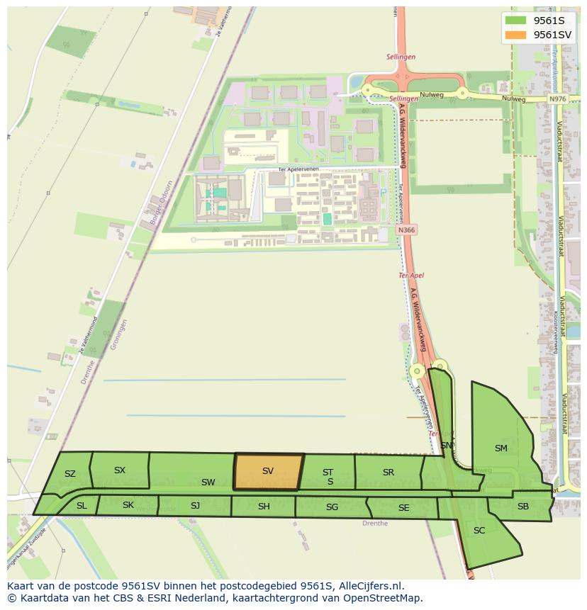 Afbeelding van het postcodegebied 9561 SV op de kaart.