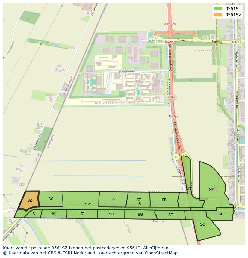 Afbeelding van het postcodegebied 9561 SZ op de kaart.