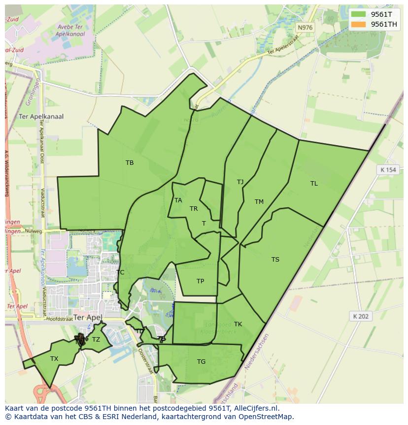 Afbeelding van het postcodegebied 9561 TH op de kaart.