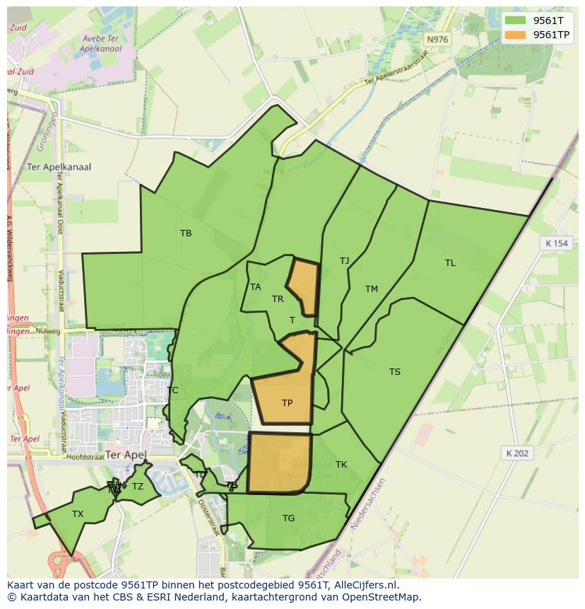 Afbeelding van het postcodegebied 9561 TP op de kaart.