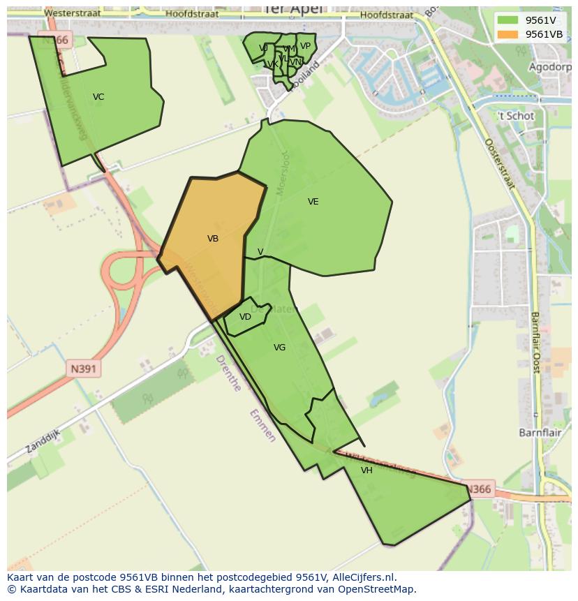Afbeelding van het postcodegebied 9561 VB op de kaart.