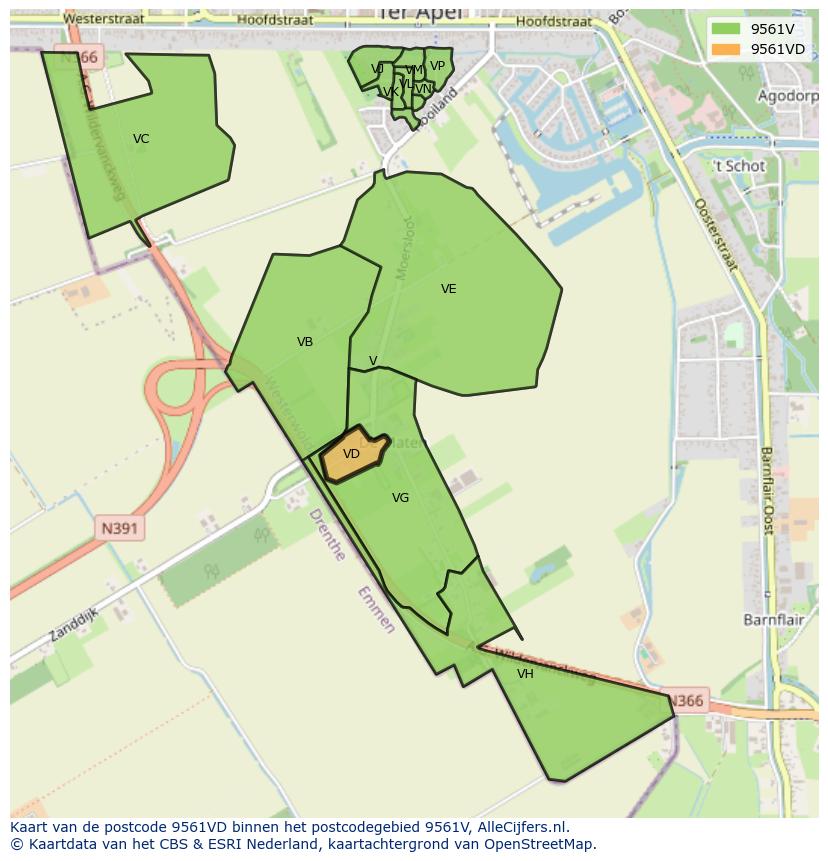 Afbeelding van het postcodegebied 9561 VD op de kaart.