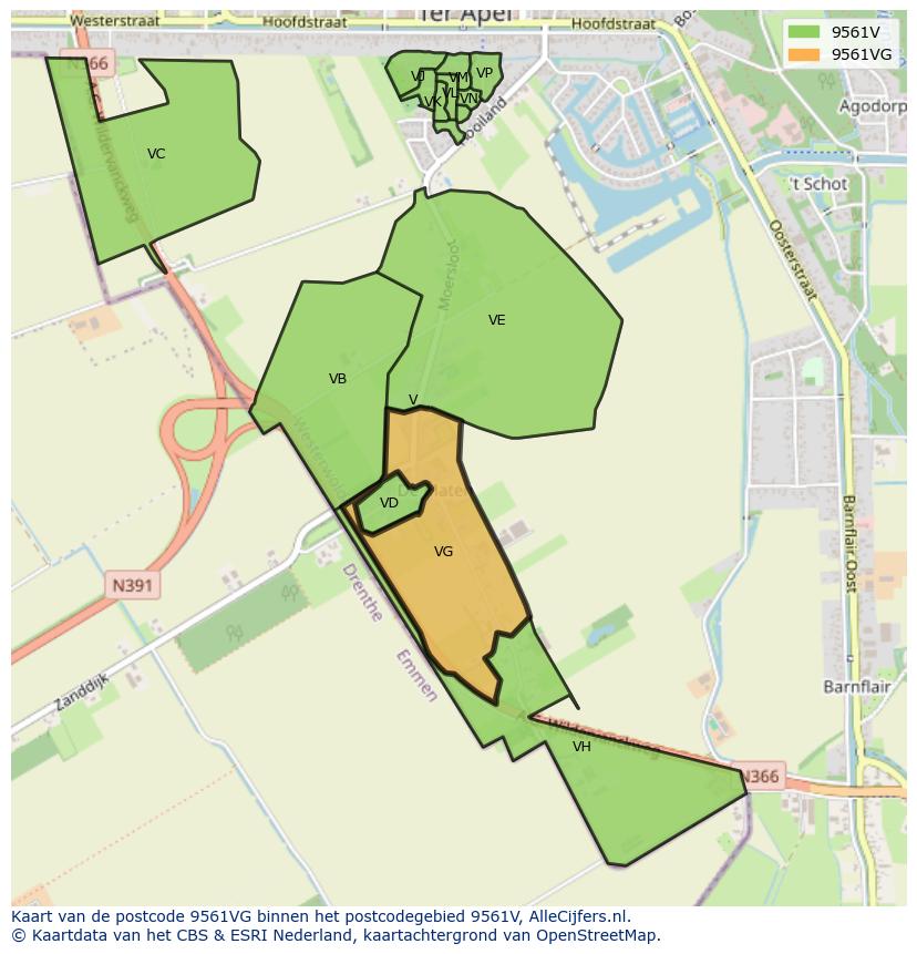 Afbeelding van het postcodegebied 9561 VG op de kaart.