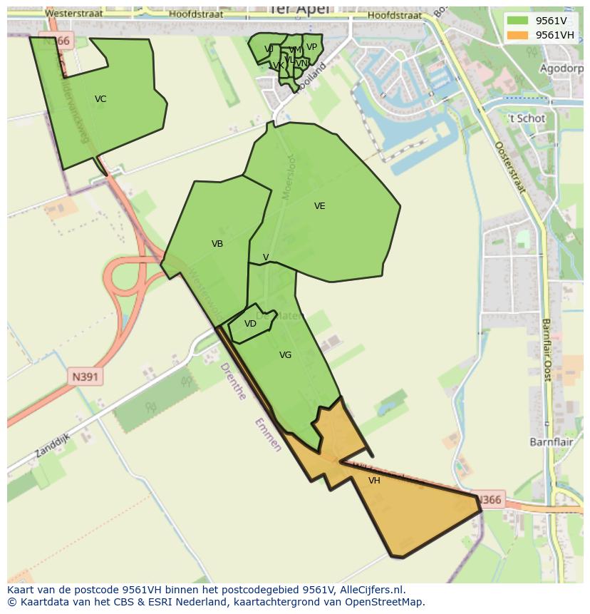 Afbeelding van het postcodegebied 9561 VH op de kaart.
