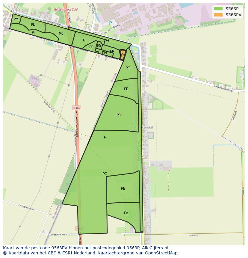 Afbeelding van het postcodegebied 9563 PV op de kaart.