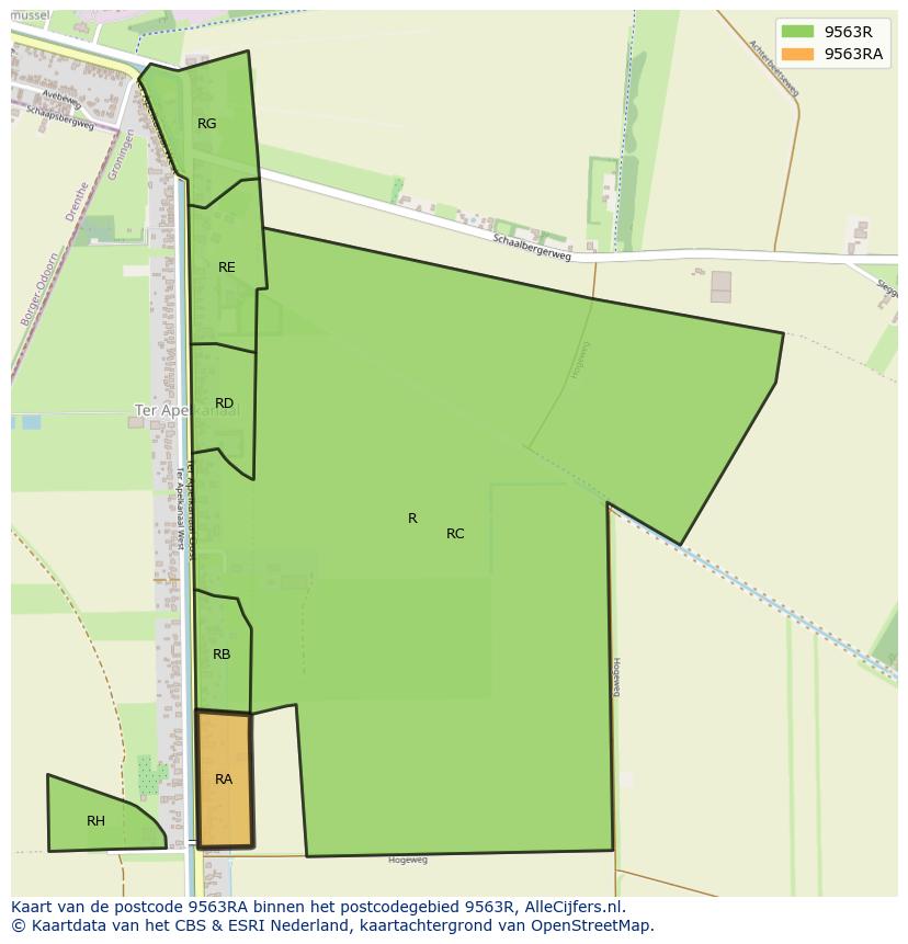 Afbeelding van het postcodegebied 9563 RA op de kaart.