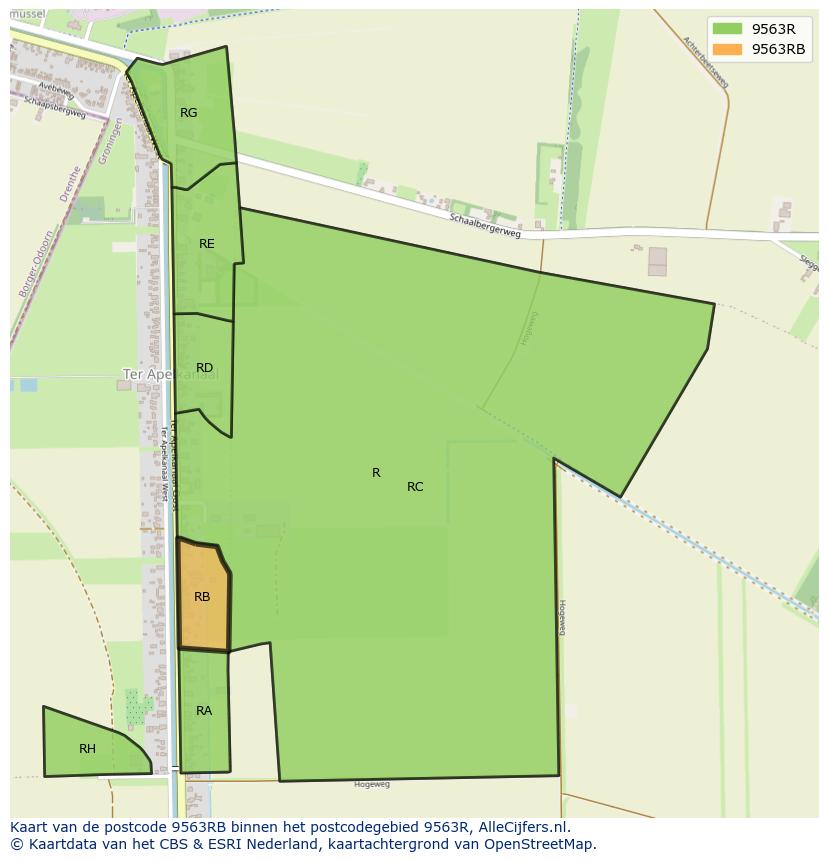 Afbeelding van het postcodegebied 9563 RB op de kaart.