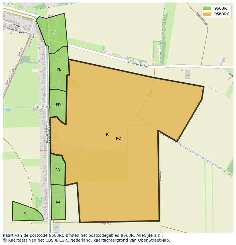 Afbeelding van het postcodegebied 9563 RC op de kaart.