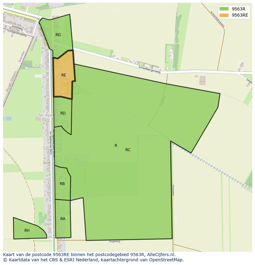 Afbeelding van het postcodegebied 9563 RE op de kaart.