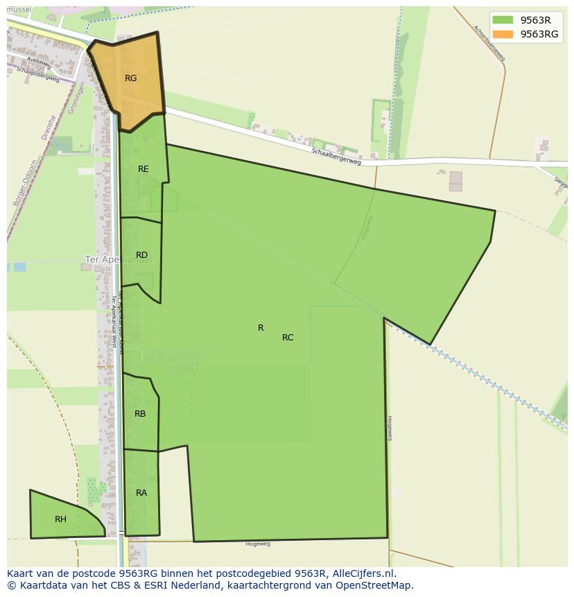 Afbeelding van het postcodegebied 9563 RG op de kaart.