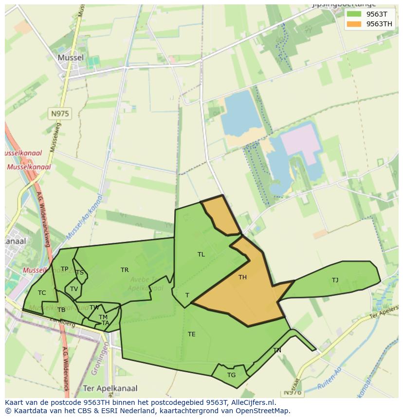 Afbeelding van het postcodegebied 9563 TH op de kaart.