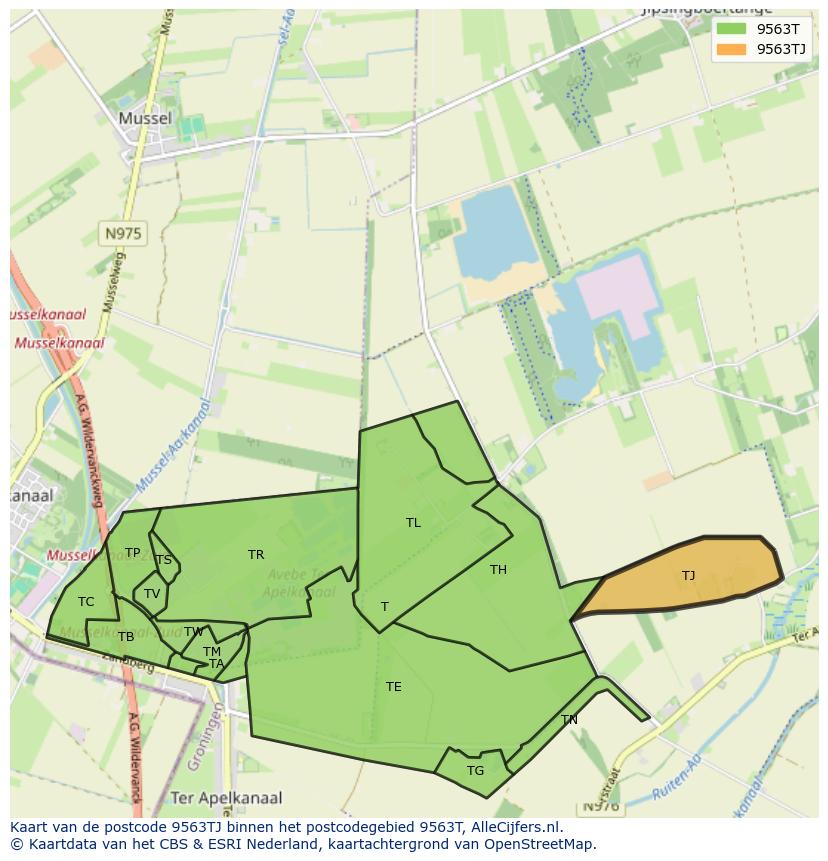 Afbeelding van het postcodegebied 9563 TJ op de kaart.