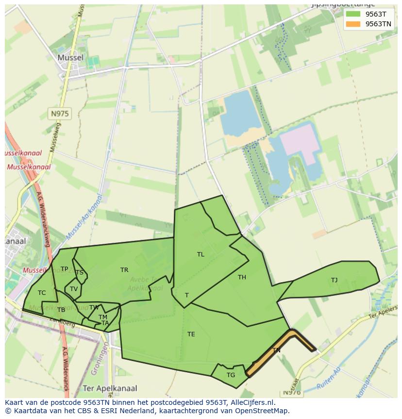 Afbeelding van het postcodegebied 9563 TN op de kaart.