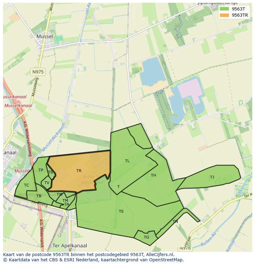 Afbeelding van het postcodegebied 9563 TR op de kaart.