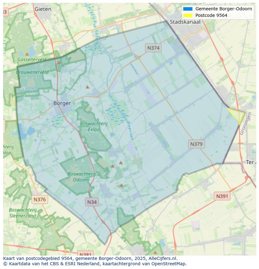 Afbeelding van het postcodegebied 9564 op de kaart.
